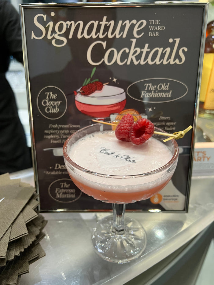 A hand-shaken Executive Beverage cocktail, served for a Valentine’s Day event in Hampton Roads.