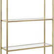 Load image into Gallery viewer, The Gold Shelf on its own: a brass-finished frame with four glass shelves under an arched top.
