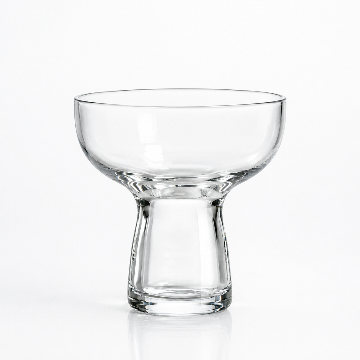 Cactus coupe glass rental — stemless coupe with a wide shallow bowl on a heavy cylindrical base