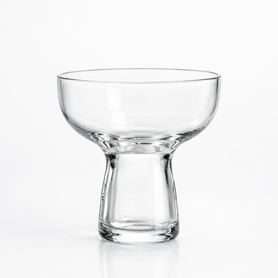 Cactus coupe glass rental — stemless coupe with a wide shallow bowl on a heavy cylindrical base