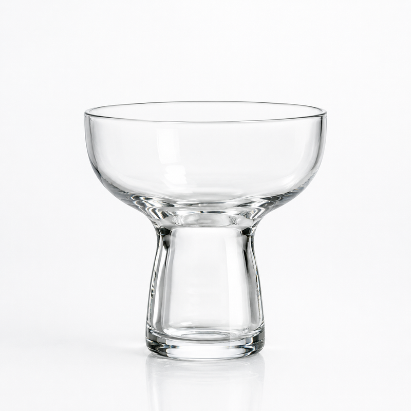 Cactus coupe glass rental — stemless coupe with a wide shallow bowl on a heavy cylindrical base