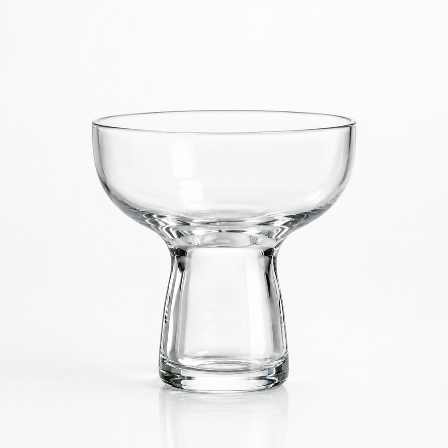 Cactus coupe glass rental — stemless coupe with a wide shallow bowl on a heavy cylindrical base