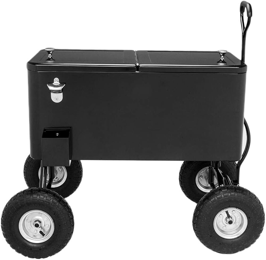 Black ice well cooler with wheels on a white background